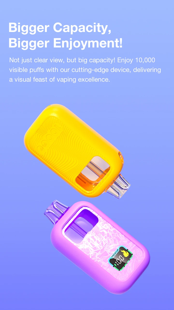 Bigger Capacity, Bigger Enjoyment! Not just clear view, but big capacity! Enjoy 10,000 visible puffs with our cutting-edge device, delivering a visual feast of vaping excellence.