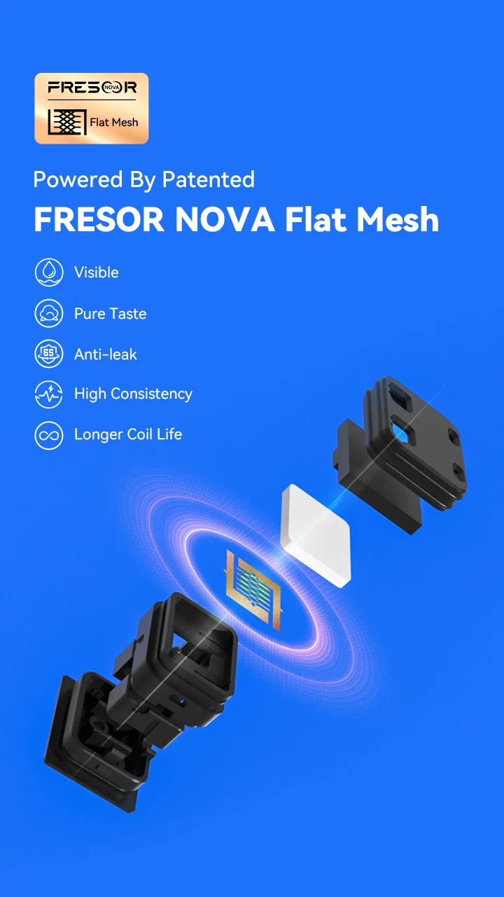 Powered By Patented FRESOR NOVA Flat Mesh Visible Pure Taste Anti-leak High Consistency Longer Coil Life