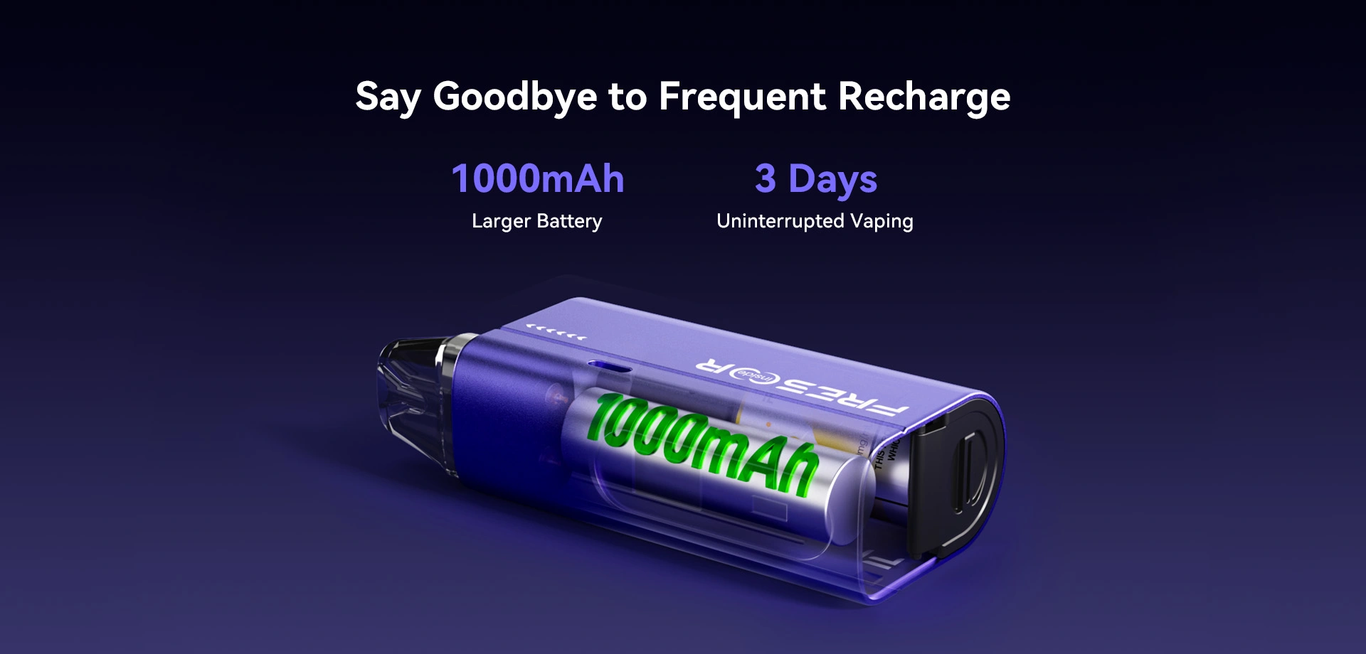 Say Goodbye to Frequent Recharge 1000mAh Larger Battery 3 Days Uninterrupted Vaping