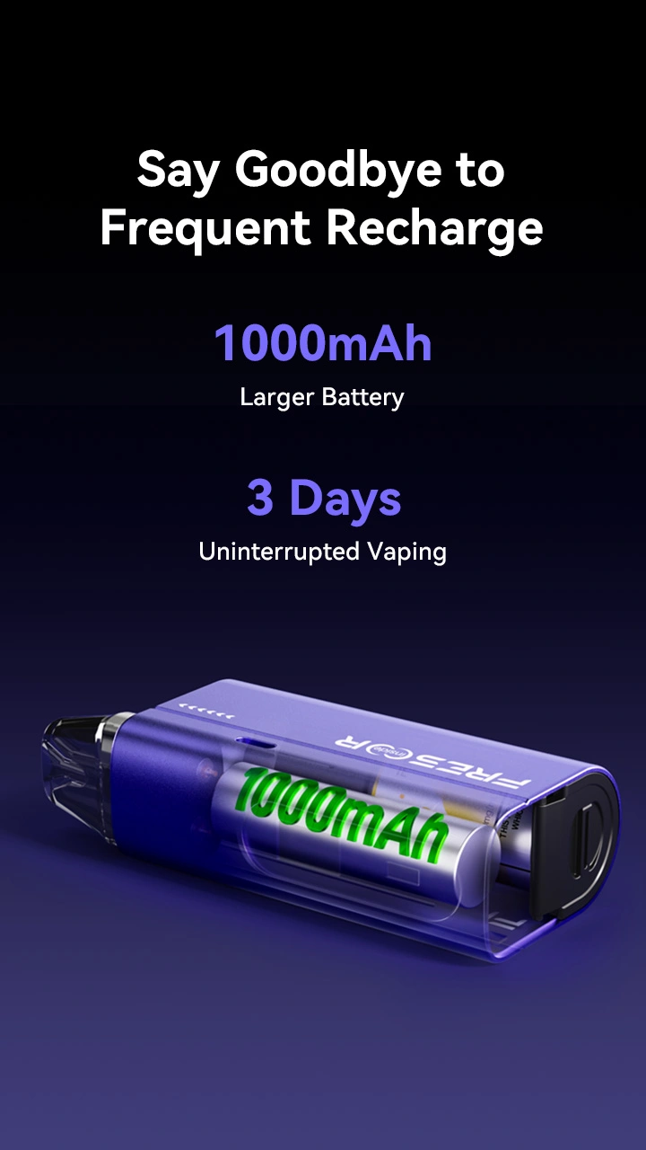 Say Goodbye to Frequent Recharge 1000mAh Larger Battery 3 Days Uninterrupted Vaping