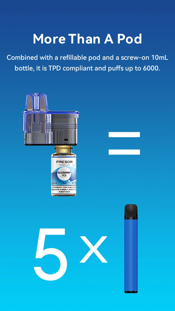 More Than A Pod Combined with a refillable pod and a screw-on 10mL bottle, it is TPD compliant and puffs up to 6000.