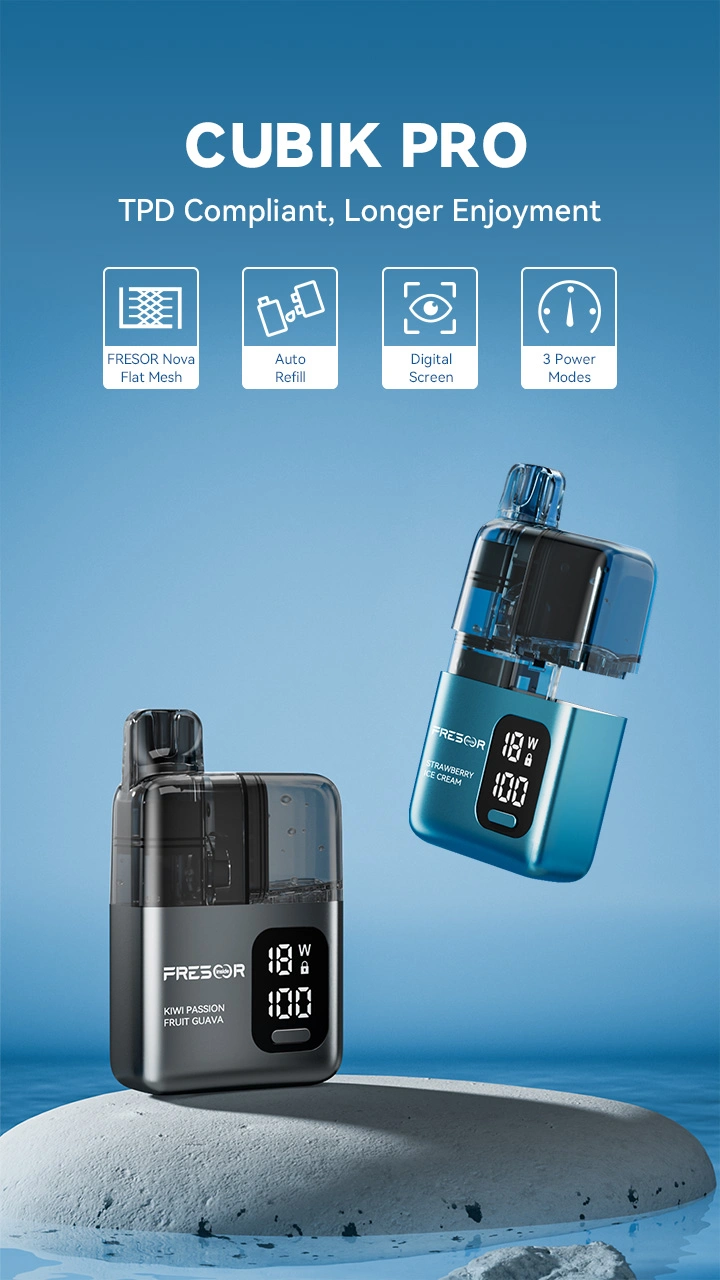 CUBIK PRO TPD Compliant, Longer Enjoyment 2+10mL Prefilled Pod FRESOR Nova Flat Mesh Auto Refill Digital Screen 3 Power Modes