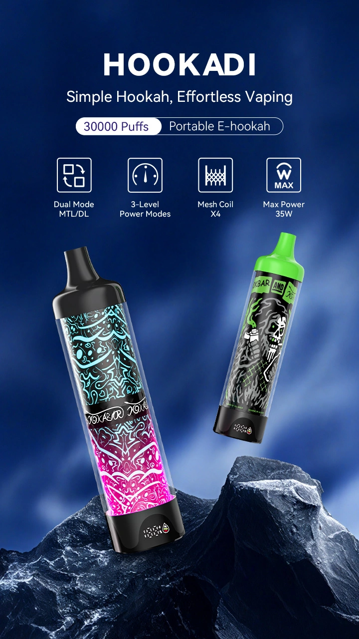 HOOKADI 30000 Puffs, Portable E-hookah Simple Hookah, Effortless Vaping 30000 Puffs, Portable E-hookah  Dual Mode MTL/DL 3-Level Power Modes Mesh Coil X4 Max Power 35W